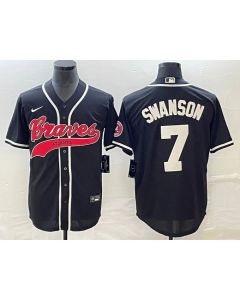 Men's Atlanta Braves #7 Dansby Swanson Black Cool Base Stitched Baseball Jersey