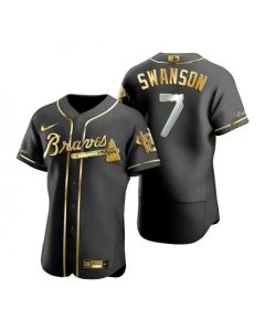 Men's Atlanta Braves #7 Dansby Swanson Black Golden Flex Base Stitched Jersey
