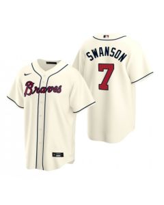 Men's Atlanta Braves #7 Dansby Swanson Cream Cool Base Stitched Jersey