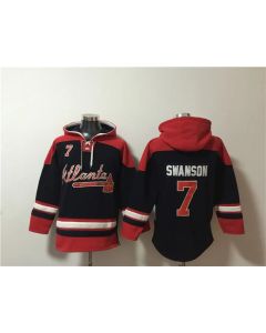 Men's Atlanta Braves #7 Dansby Swanson Navy/Red Ageless Must-Have Lace-Up Pullover Hoodie