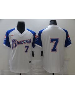 Men's Atlanta Braves #7 Dansby Swanson White Cool Base Stitched MLB Jersey (White)