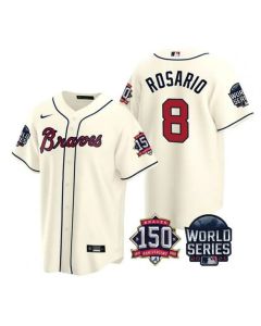 Men's Atlanta Braves #8 Eddie Rosario 2021 Cream World Series With 150th Anniversary Patch Cool Base Stitched Jersey