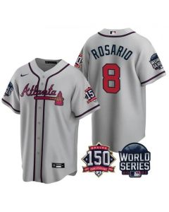 Men's Atlanta Braves #8 Eddie Rosario 2021 Gray World Series With 150th Anniversary Patch Cool Base Stitched Jersey (Gray)