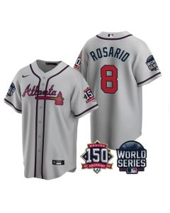 Men's Atlanta Braves #8 Eddie Rosario 2021 Gray World Series With 150th Anniversary Patch Cool Base Stitched Jersey