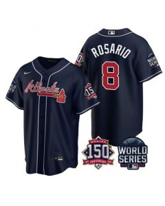Men's Atlanta Braves #8 Eddie Rosario 2021 Navy World Series With 150th Anniversary Patch Cool Base Stitched Jersey