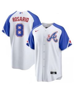 Men's Atlanta Braves #8 Eddie Rosario White 2023 City Connect Cool Base Stitched Baseball Jersey
