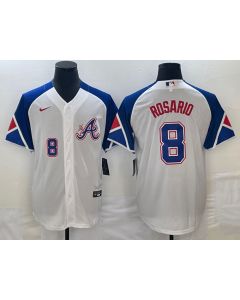 Men's Atlanta Braves #8 Eddie Rosario White 2023 City Connect Cool Base With Patch Stitched Baseball Jersey