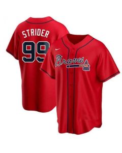 Men's Atlanta Braves #99 Spencer Strider Red Cool Base Stitched Baseball Jersey