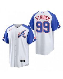 Men's Atlanta Braves #99 Spencer Strider White 2023 City Connect Cool Base Stitched Baseball Jersey