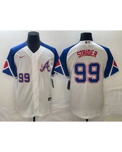 Men's Atlanta Braves #99 Spencer Strider White 2023 City Connect Cool Base With Patch Stitched Baseball Jersey