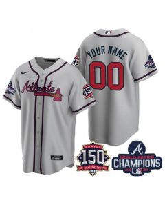 Men's Atlanta Braves ACTIVE Player Custom 2021 Grey World Series Champions With 150th Anniversary Cool Base Stitched Jersey