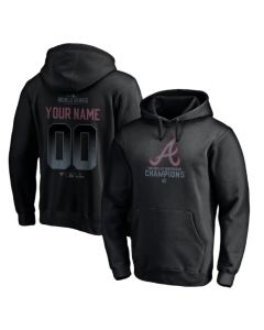 Men's Atlanta Braves Black 2021 World Series Champions Custom Name & Number Pullover Hoodie (Black)