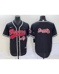 Men's Atlanta Braves Black Team Big Logo Cool Base With Patch Stitched Baseball Jersey