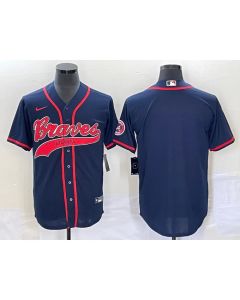 Men's Atlanta Braves Blank Navy Cool Base With Patch Stitched Baseball Jersey