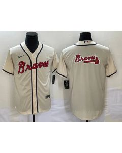 Men's Atlanta Braves Cream Team Big Logo Cool Base Stitched Baseball Jersey