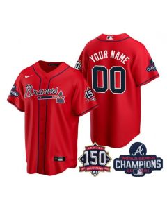 Men's Atlanta Braves Customized 2021 Red World Series Champions With 150th Anniversary Cool Base Stitched Jersey