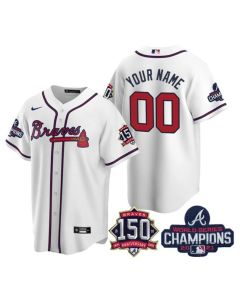 Men's Atlanta Braves Customized 2021 White World Series Champions With 150th Anniversary Cool Base Stitched Jersey