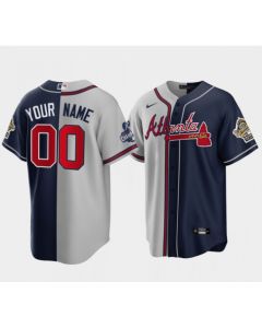 Men's Atlanta Braves Customized Gray Navy Two tone Split Cool Base Stitched Jersey