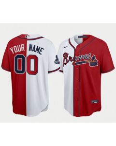 Men's Atlanta Braves Customized Red White Two tone Split Cool Base Stitched Jersey