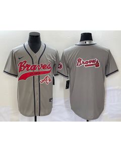 Men's Atlanta Braves Gray Team Big Logo Cool Base With Patch Stitched Baseball Jersey