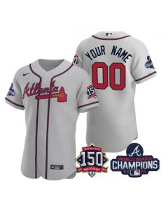 Men's Atlanta Braves Grey ACTIVE PLAYER Custom 2021 World Series Champions With 150th Anniversary Stitched Jersey