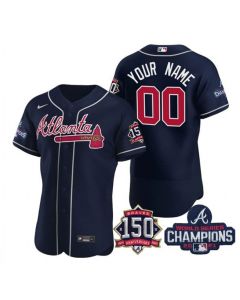 Men's Atlanta Braves Navy ACTIVE PLAYER Custom 2021 World Series Champions With 150th Anniversary Stitched Jersey