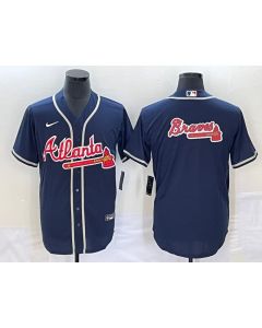 Men's Atlanta Braves Navy Team Big Logo Cool Base Stitched Baseball Jersey (Navy)