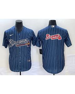 Men's Atlanta Braves Navy Team Big Logo Cool Base Stitched Baseball Jersey