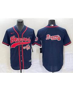 Men's Atlanta Braves Navy Team Big Logo Cool Base With Patch Stitched Baseball Jersey