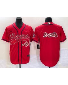 Men's Atlanta Braves Red Team Big Logo Cool Base With Patch Stitched Baseball Jersey