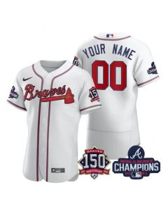 Men's Atlanta Braves White ACTIVE PLAYER Custom 2021 World Series Champions With 150th Anniversary Flex Base Stitched Jersey