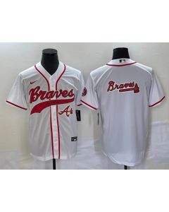 Men's Atlanta Braves White Team Big Logo Cool Base With Patch Stitched Baseball Jersey