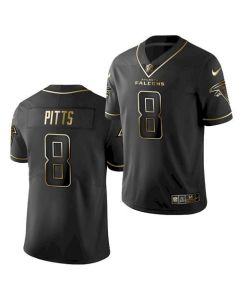 Men's Atlanta Falcons #8 Kyle Pitts Black Golden Edition Stitched Jersey