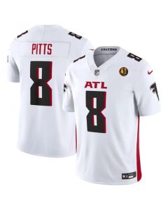 Men's Atlanta Falcons #8 Kyle Pitts White 2023 F.U.S.E. With John Madden Patch Vapor Limited Stitched Football Jersey