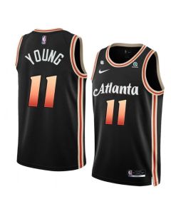 Men's Atlanta Hawks #11 Trae Young Black 2022/23 City Edition With NO.6 Patch Stitched Jersey