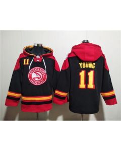 Men's Atlanta Hawks #11 Trae Young Black/Red Lace-Up Pullover Hoodie