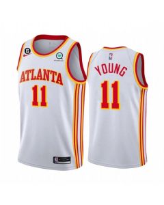 Men's Atlanta Hawks #11 Trae Young White With NO.6 Patch Stitched Jersey