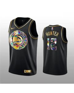 Men's Atlanta Hawks #12 De'Andre Hunter 2021/22 Black Golden Edition 75th Anniversary Diamond Logo Stitched Basketball Jersey