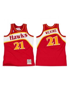 Men's Atlanta Hawks #21 Dominique Wilkins 1986-87 Red Throwback Stitched Jersey