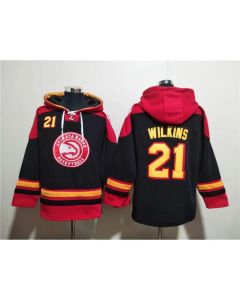 Men's Atlanta Hawks #21 Dominique Wilkins Black/Red Lace-Up Pullover Hoodie