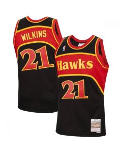 Men's Atlanta Hawks #21 Dominique Wilkins Black Throwback Stitched Jersey (Black)