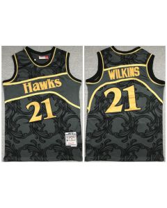 Men's Atlanta Hawks #21 Dominique Wilkins Black Throwback Stitched Jersey