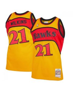 Men's Atlanta Hawks #21 Dominique Wilkins Orange and Red 1986-87 Throwback Swingman Stitched Jersey