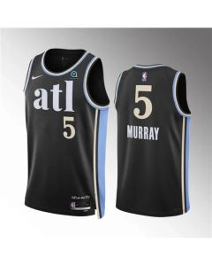 Men's Atlanta Hawks #5 Dejounte Murray 2023/24 Black City Edition Stitched Basketball Jersey