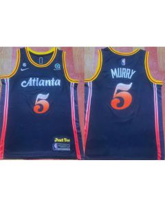 Men's Atlanta Hawks #5 Dejounte Murray Black 2022/23 City Edition With NO.6 Patch Stitched Jersey