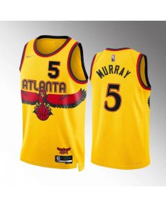 Men's Atlanta Hawks #5 Dejounte Murray Yellow City Edition Stitched Jersey