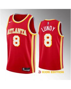 Men's Atlanta Hawks #8 Seth Lundy Red 2023 Draft Icon Edition Stitched Jersey