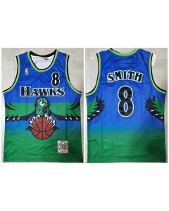 Men's Atlanta Hawks #8 Steve Smith Blue and Green 1996-97 Throwback Swingman Stitched Jersey