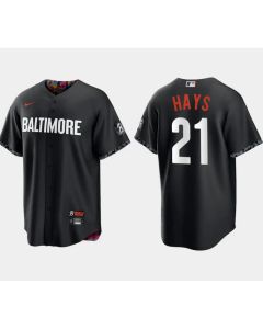 Men's Baltimore Orioles #21 Austin Hays Black 2023 City Connect Cool Base Stitched Baseball Jersey