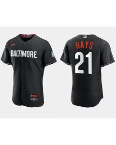 Men's Baltimore Orioles #21 Austin Hays Black 2023 City Connect Flex Base Stitched Baseball Jersey
